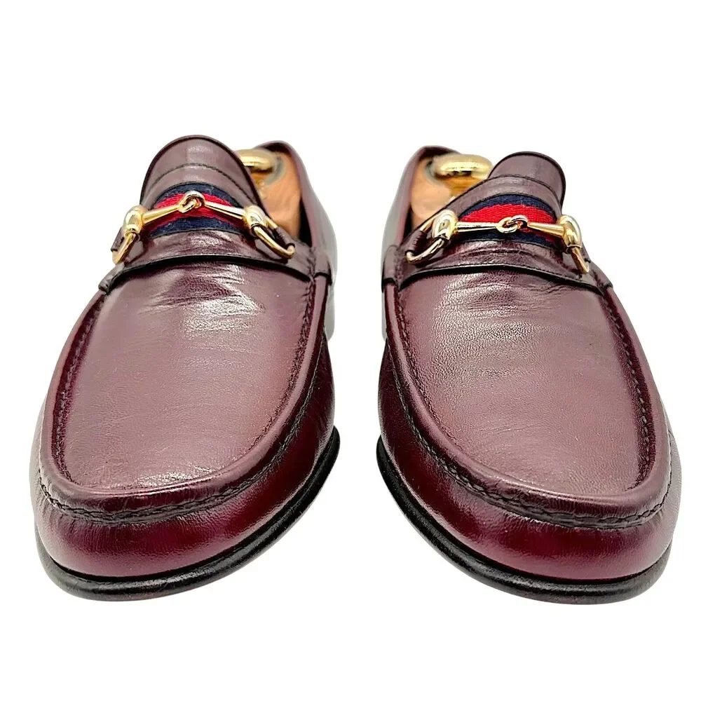 NOS Vintage GUCCI Leather 1953 Horsebit Web Striped Men's Loafers EU48
